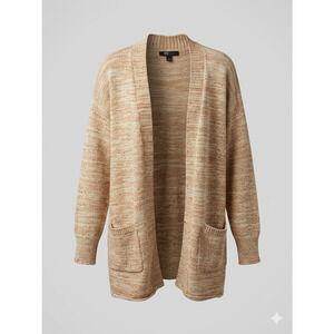 Frye Tan Cream Flecked Knit Open Front Longline Cardigan Sweater Size Large